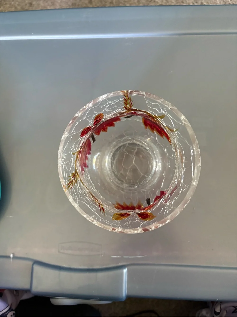 Glass autumn fall decorative vase with leaves